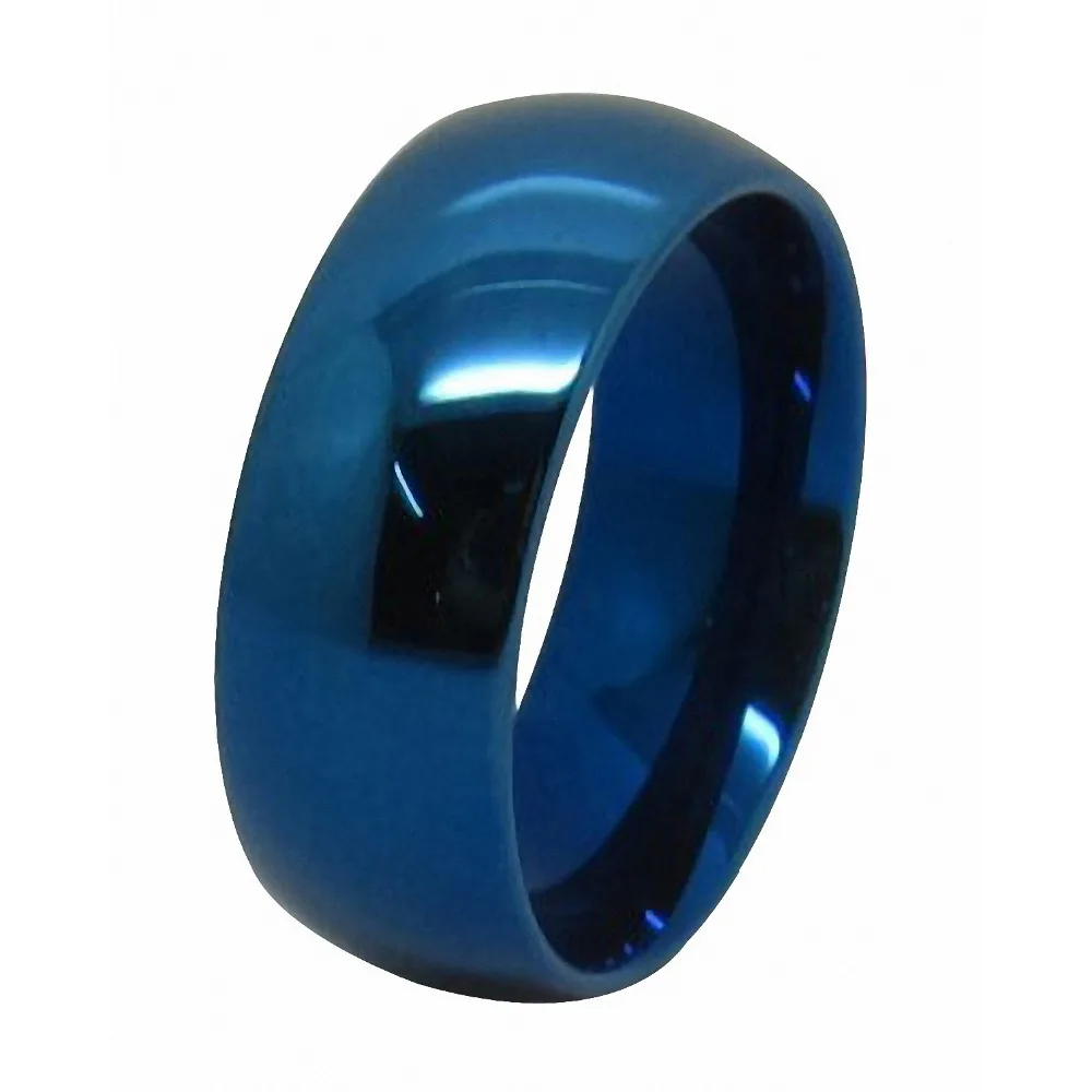 8mm-Blue-IP-Tungsten-Carbide-Glossy Mirror-Polished-Wedding-Band-Ring