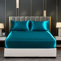 Summer Luxury Satin Silk-like Bed Sheet Set (Flat Sheet + Fitted Sheet + Pillowcase) Solid Color Mattress Cover Twin Full Queen 3