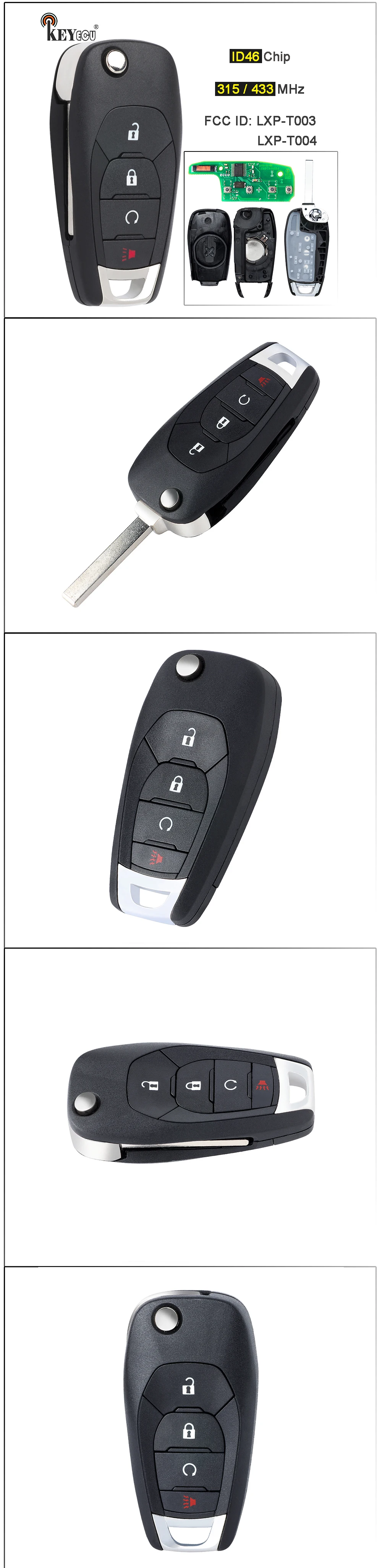 Keyforkess 433MHz ID46 Chip FCC ID: LXP-T003 LXP-T004 telecomando portachiavi 2 / 3 pulsante per Chevrolet Cruze Trailblazer Trax Spark Sonic - Seb1d288506944cdcb2600c8a21a280a3k