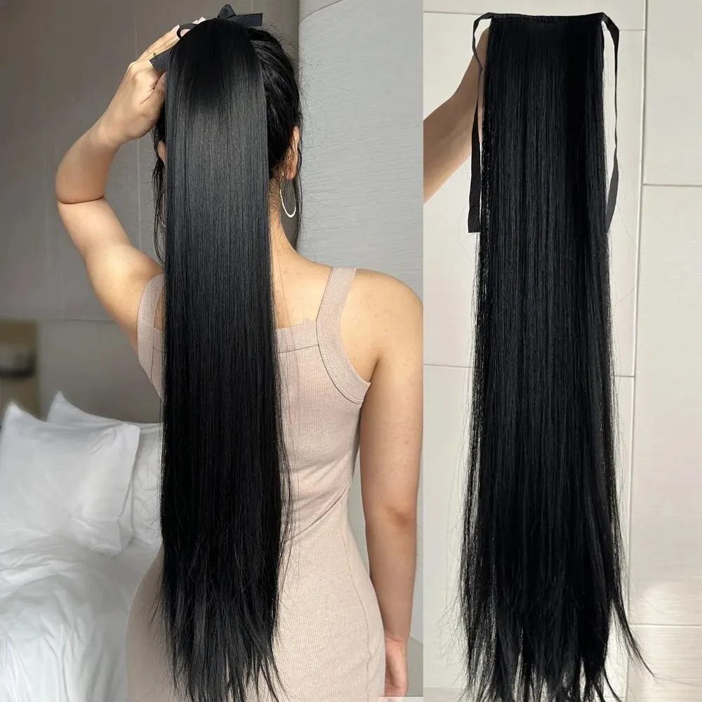 Clip In Ponytail Hair Extension Clip in Ponytail Extension Wrap Around Long Straight Pony Tail Hair 85CM Synthetic Hairpiece for Women Heat Resistant