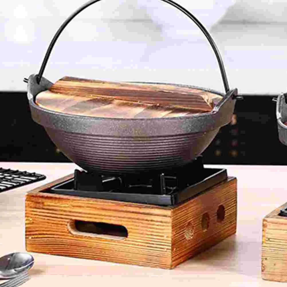 

Sukiyaki Camping Saucepan Soup Pot Outdoor Wooden Iron Hanging Stewpan for Hone