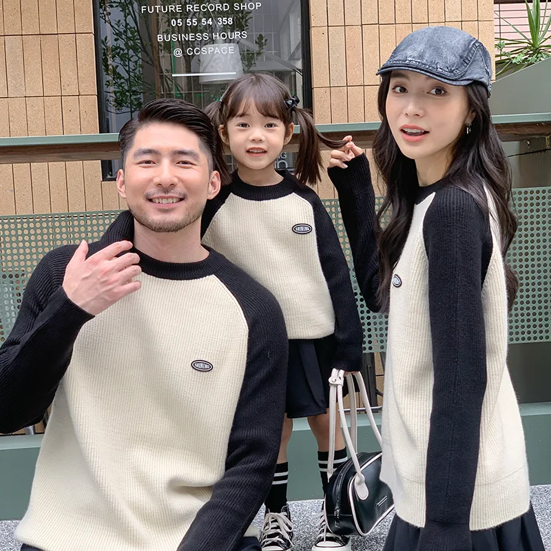 

Family Matching Outfit Winter Mother and Daughter Fashion Knit Jumper Skirts Two Piece Sets Korean Father Son Sweater Clothes