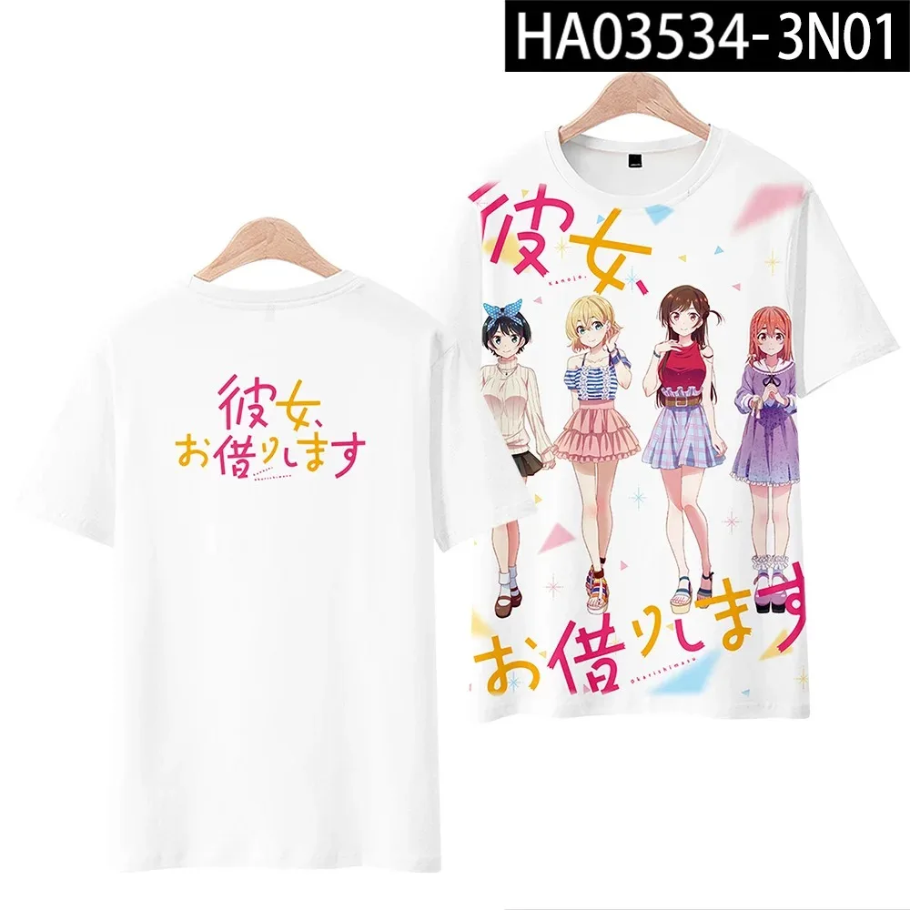 Alugar uma namorada kanojo okarishimasu 3d impressão camiseta verão em torno do pescoço manga curta anime japonês streetwear