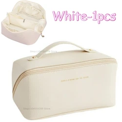 Spacious and Durable PU Leather Cosmetic Travel Organizer (White)