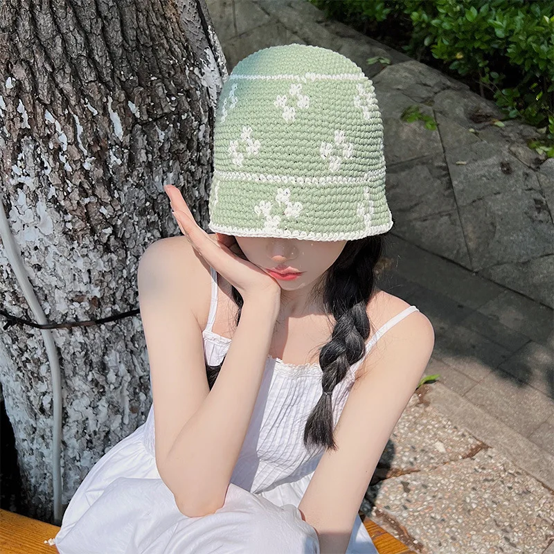 Original Design Handmade Weaving Flame Bucket Hat Women Spring Vintage Crochet  Hat Japanese Korea 2023 New Panama Fisherman Hat