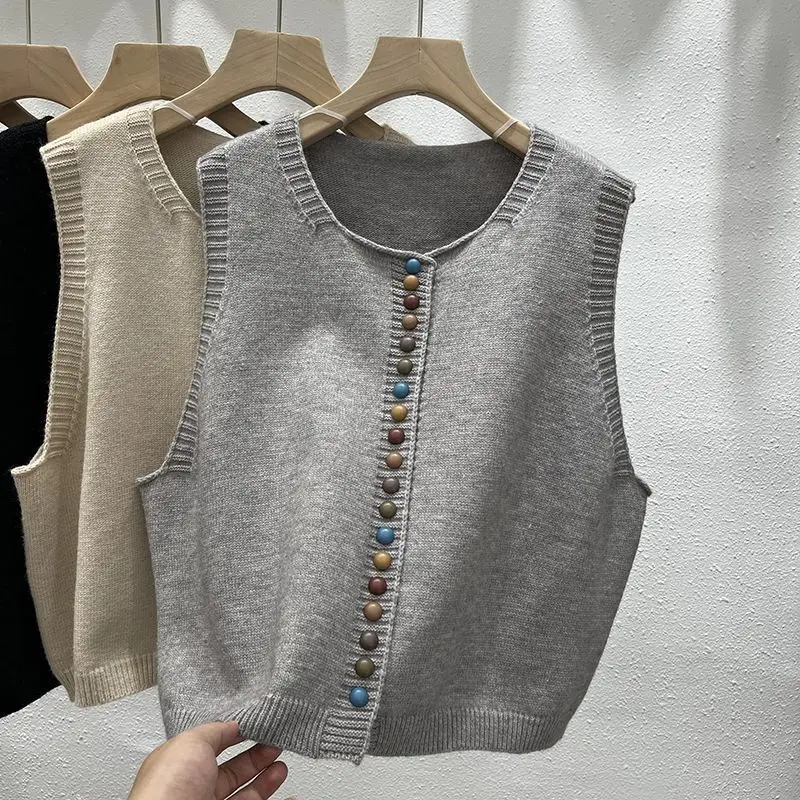 Women Knitted Vest Spring Summer Sleeveless Sweater Jacket