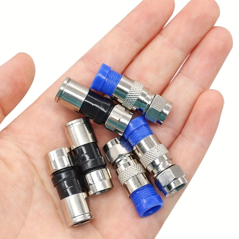 동축 케이블 크림퍼 키트 RG6 압축 공구 키트 (블랙 5개, 블루 F RG6 커넥터 5개 포함), 와이어 동축 케이블 스트리퍼 도구