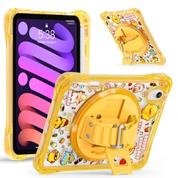 Shockproof Transparent Cartoon Tablet Case with Back Strap and Hand Stand - iPad 11th 2025 (Transparent Duck)