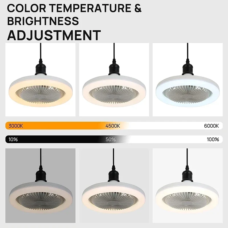 Wentylator sufitowy 3 in1 z lampa oświetleniowa podstawą konwertera E27 z pilotem do sypialni, cicha Ac85-265v w domu