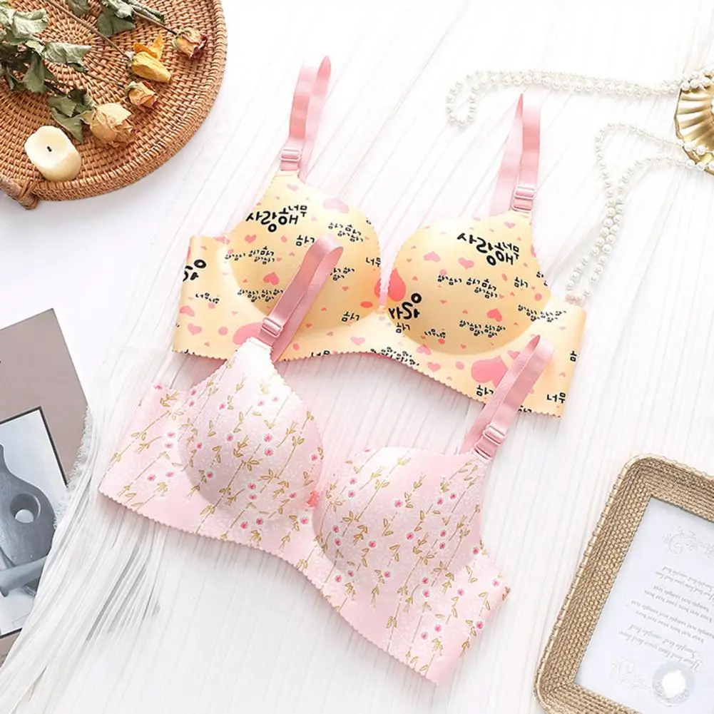 

Women Printed Underwear Comfortable Stylish Printed Underwear No Underwire Breathable Fabric Adjustable Gathered Bras for Women