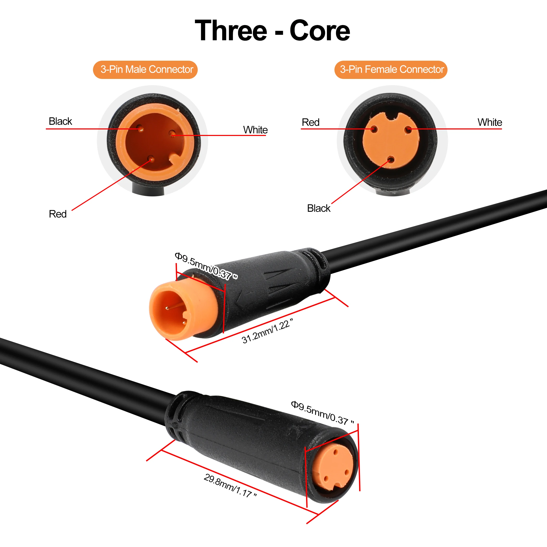 E-Bike Y-Splitter-Kabel, 1 Stück, 20 cm, 2/3/4/5/6-polig für Bremssignalsensor, elektrischer Fahrrad-Stoßverbindungsstecker, M8 Julet wasserdicht – Detail 2