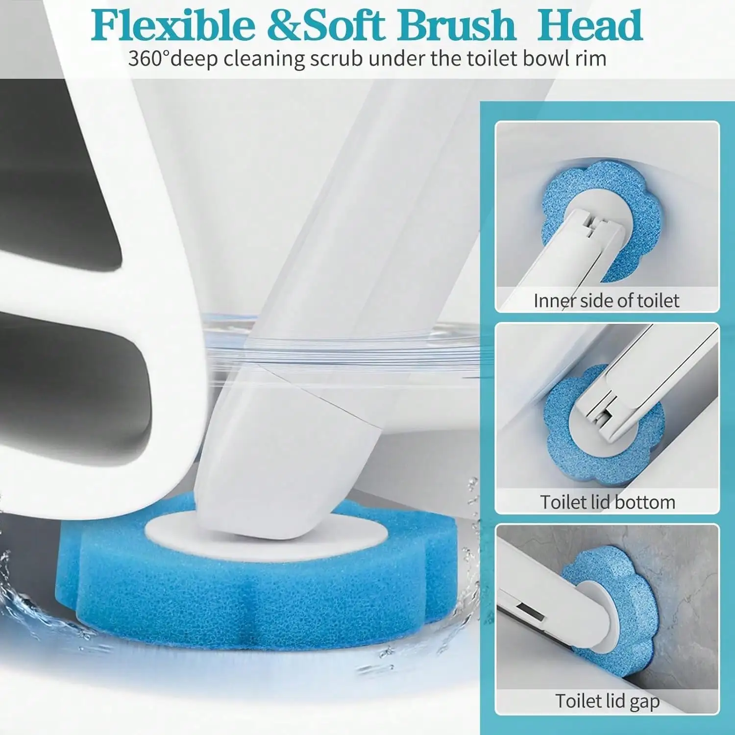 Toilet Brush Disposable Replacement Head Cleaning Kit Toilet Bowl With Refills Long Handle Bathroom Cleaning Tool With Holder 3