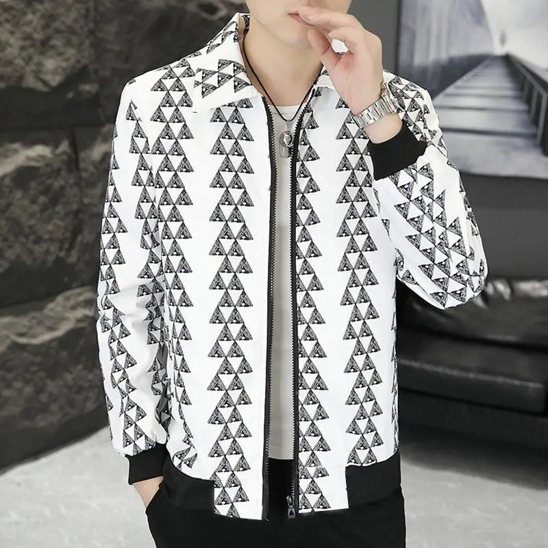 Spring Autumn KPOP Fashion Print Jacket Men Harajuku Tops Loose Casual All Match Outerwear Long Sleeve Coat Vintage Male Clothes