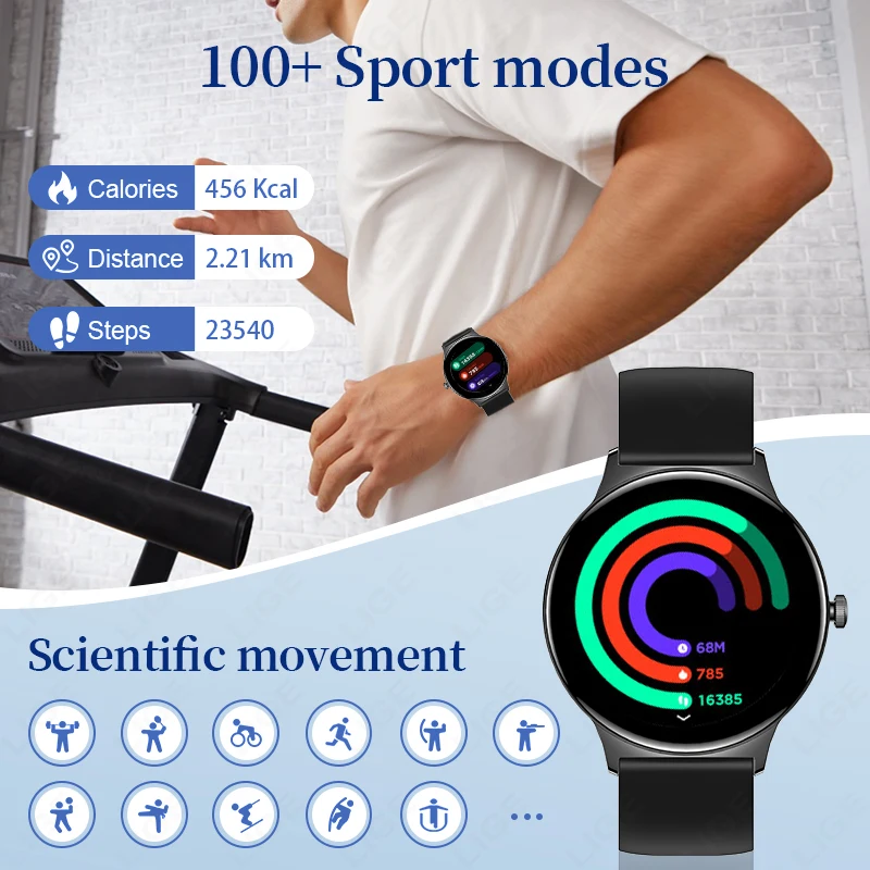 LIGE AMOLED Screen Healt Smart Watch Women Sports Fitness Watch Men Waterproof Smart Watch Bluetooth Call For Android iOS Phones 3