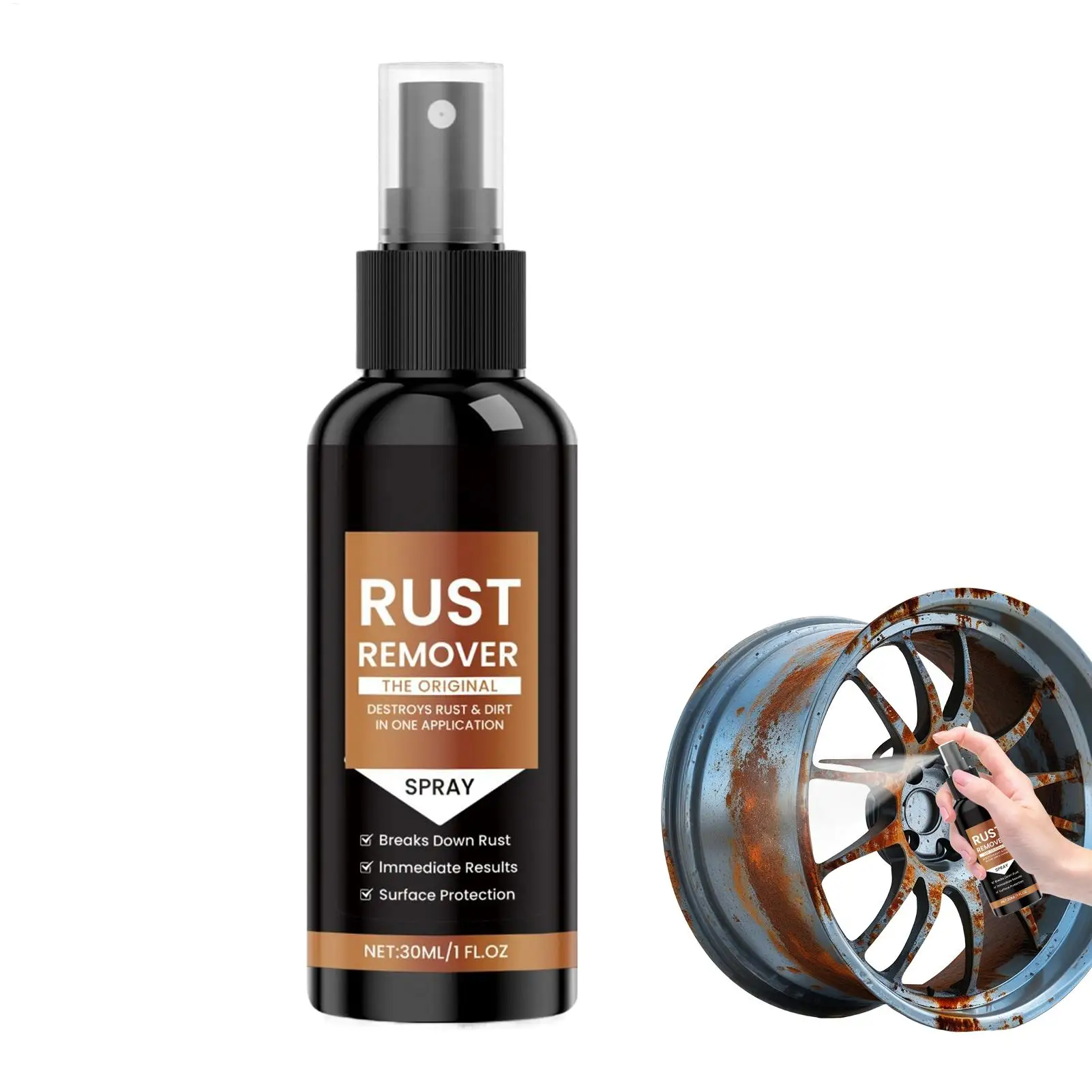 Rust Remover Spray For Metal Heavy Duty Rust Remover Effective Concentrated 30ml/1 Fl.oz Fast-Acting Long-Lasting Cleaner