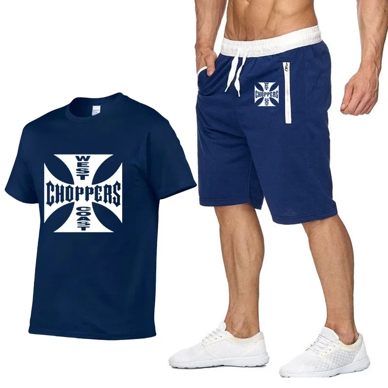 Rock music West Coast Choppers Printed T Shirt Men Summer Fashion Cotton Hip hop Harajuku Short Sleeve Men T-shirt+pants suit 4