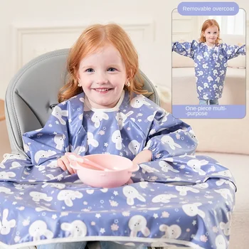 Clean Feeding Bib for Baby Boys Girl 8M-5Y Waterproof Bib Apron Smock with Table Cover Infant Mess-Free Kids Full Coverage Bib 1