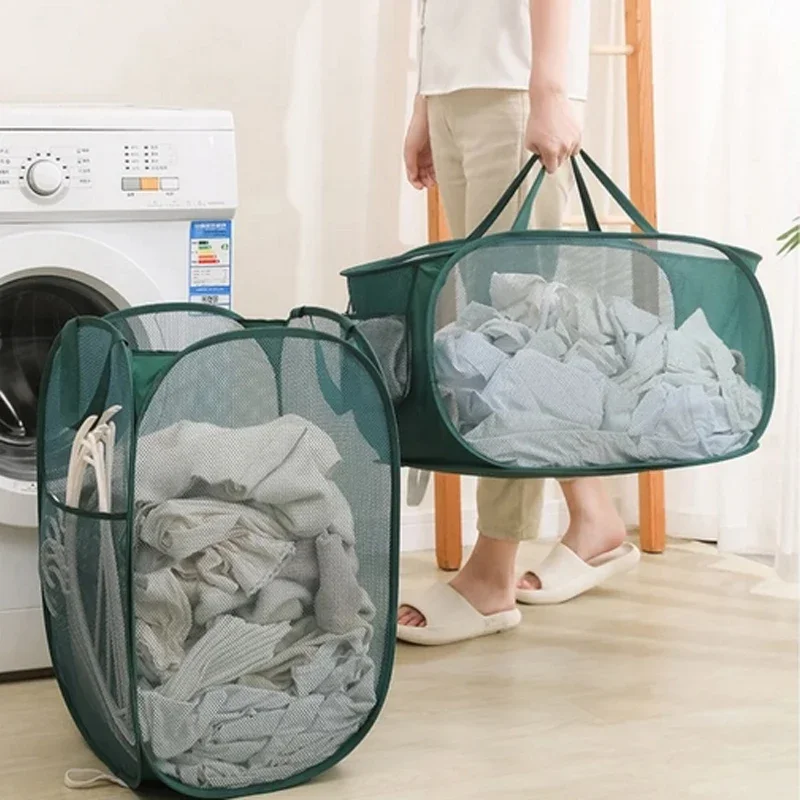 Laundry Basket Horizontal Foldable Mesh Cloth Breathable Large Capacity