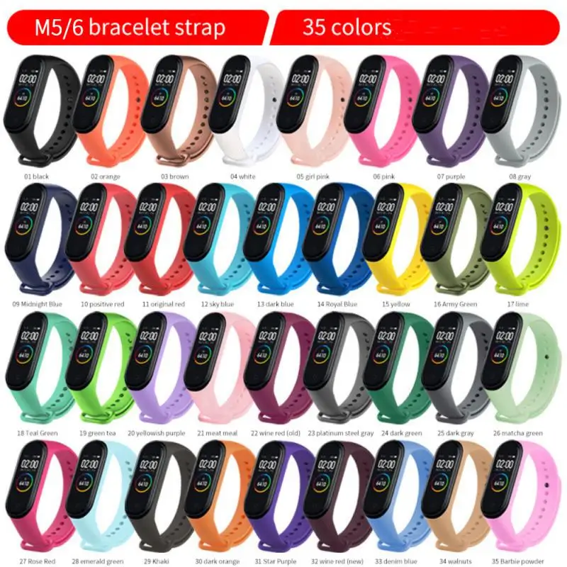 Silicone Watch Band For Mi Band 5 6 Smart Bracelet M5 M6 Colorful Soft Sport Silicone Wristband SmartBand Replacement Strap