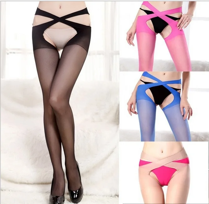 

Sexy Fishnet Stockings For Sex Mesh Transparent Underwear Women's Nylon Thigh High Stockings With Garters Open Crotch Tights