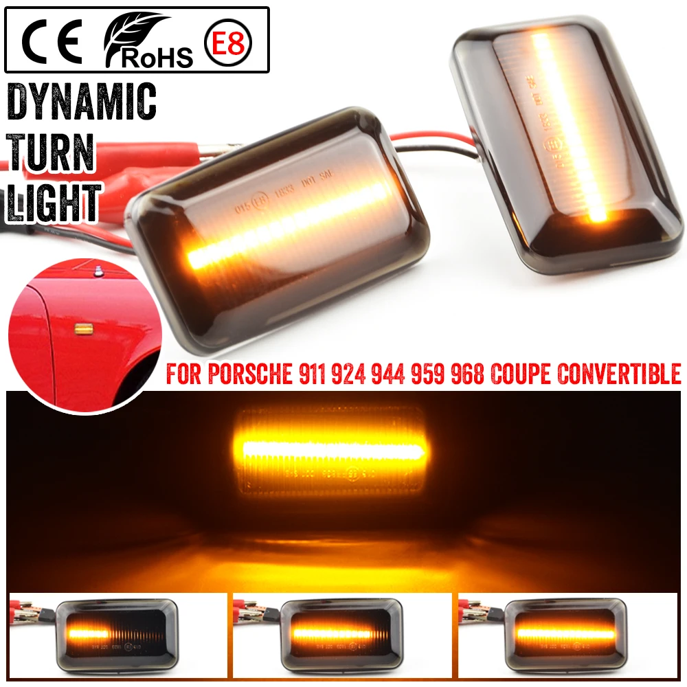 

Smoked Dynamic Amber Led Side Marker Lights For Porsche 911 924 944 959 968 For Audi 100 200 A6 80 90 For VW Golf I II Passat
