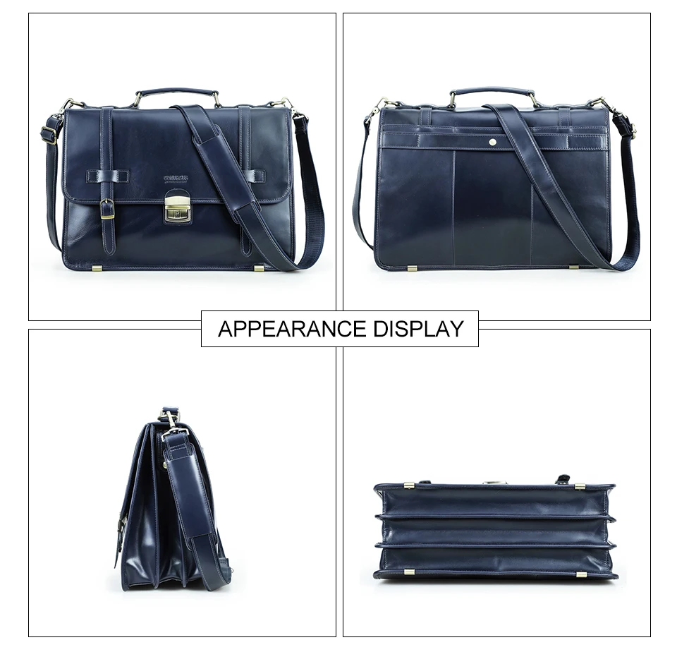 CONTACT'S Men's Bag Crazy Horse Leather Briefcase Men Business Bag For 14" Laptop Quality Leather Shoulder Messenger Bags Male