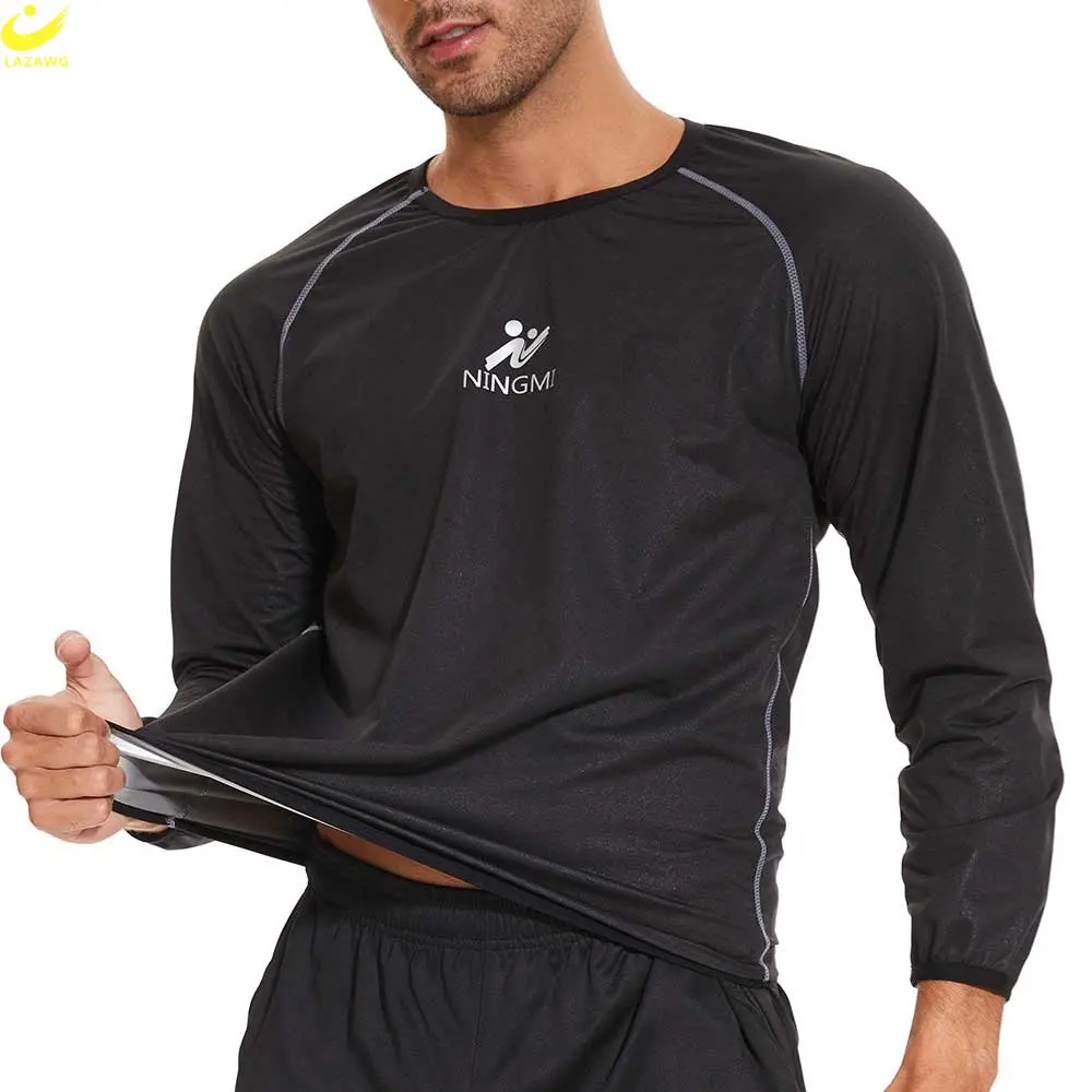 LAZAWG Sauna Top for Men Weight Loss Zipper Thin Long Sleeve Sweat Jacket Slimming Fat Burner Body Shaper Gym Sportwear