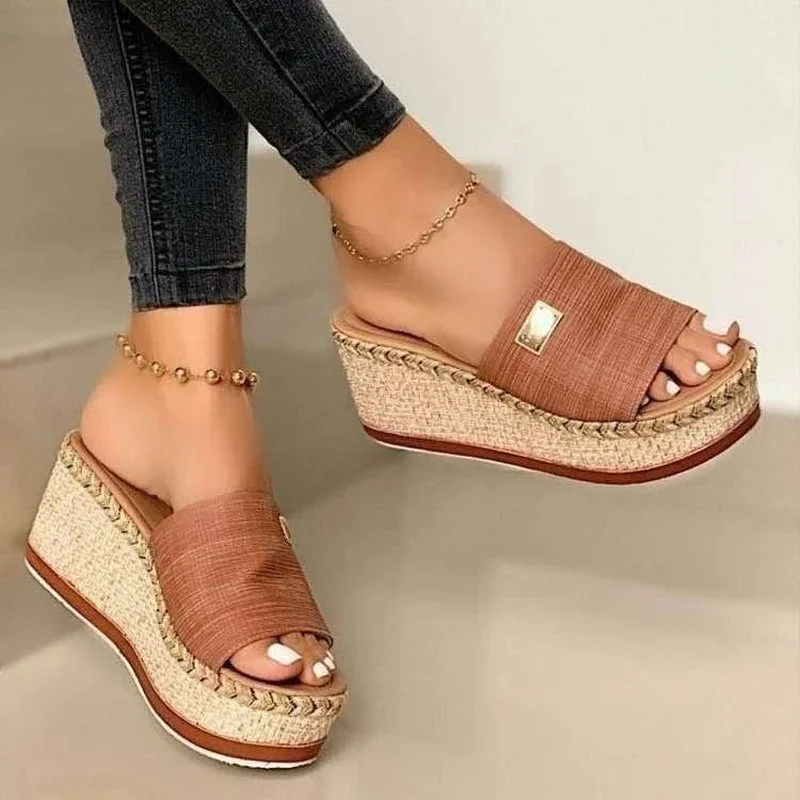 Women sandals high heels thick bottom casual summer wedges platform mules slipper