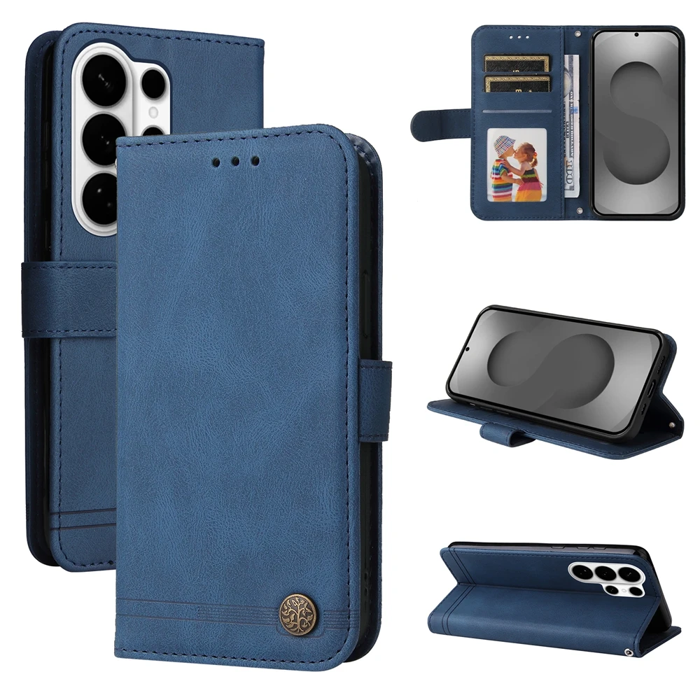 Premium Magnetic Leather Flip Wallet Case with Kickstand - Classic Business Design