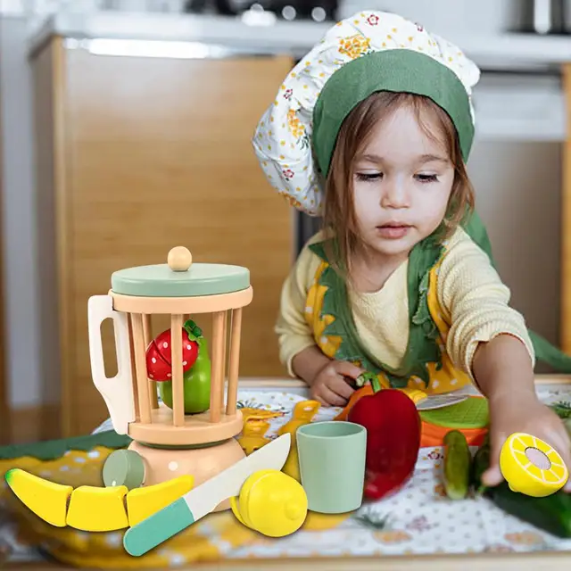 Wooden Kids' Pretend Juicer And Blender Set, Cognitive Kitchen Cutting Play  Toy For Toddlers