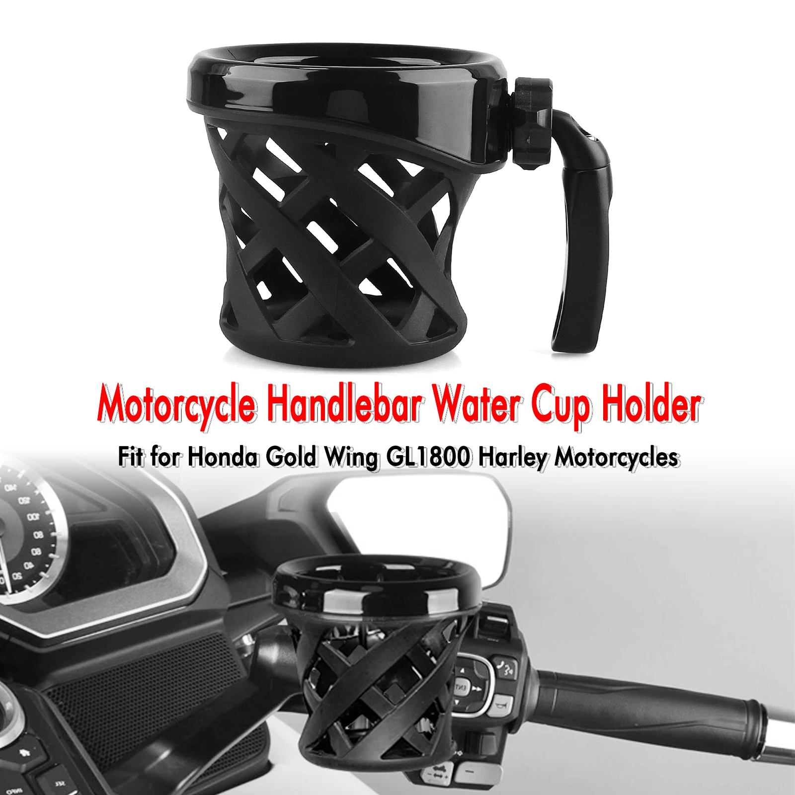 

For Honda Gold Wing GL1800 Harley-Goldwing GL 1800 Motorcycle Handlebar Bottle Cup Holder Drink W/ Mesh Basket Brake Perch Mount