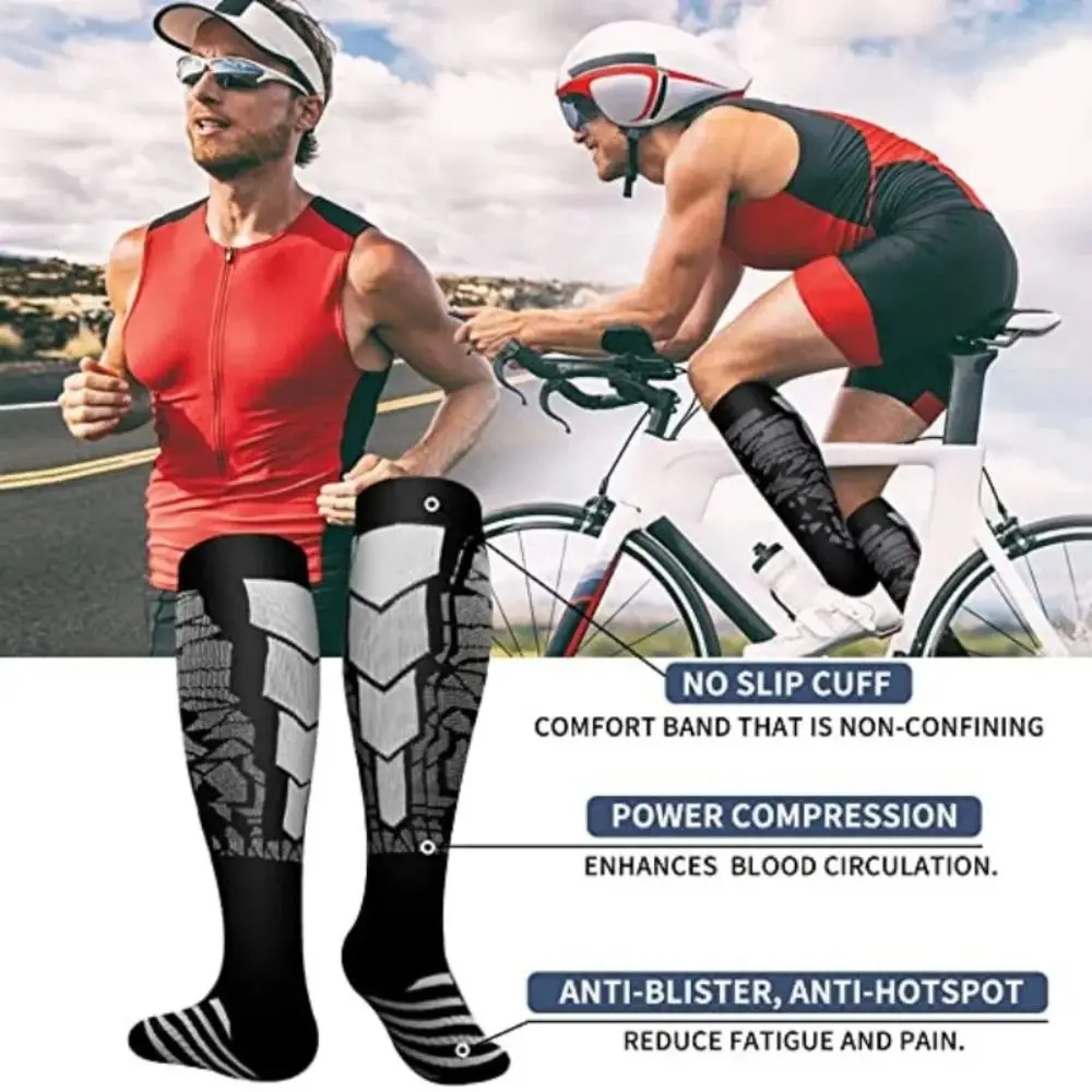 New Nylon Compression Socks Men Women Gradient Cycling Travel Socks Recovery Running Sports Socks Cycling Long Socks