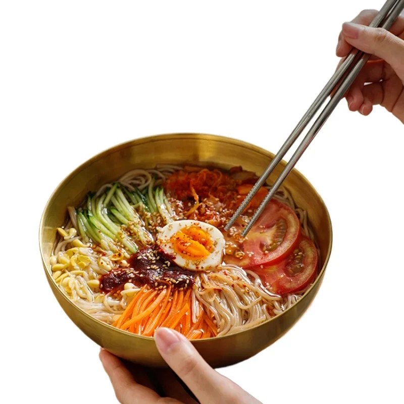 *Korean 304 Stainless Steel Cold Noodle Household Bibimbap Large High-value Fruit Salad Bowl Ramen Bowl