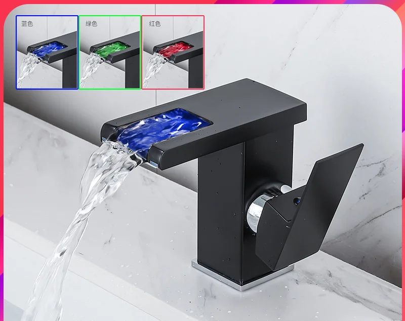 

Black Waterfall Hot and Cold Above Counter Basin Washbasin Bathroom Cabinet Faucet Bathroom Nordic Copper Body Creative Faucet