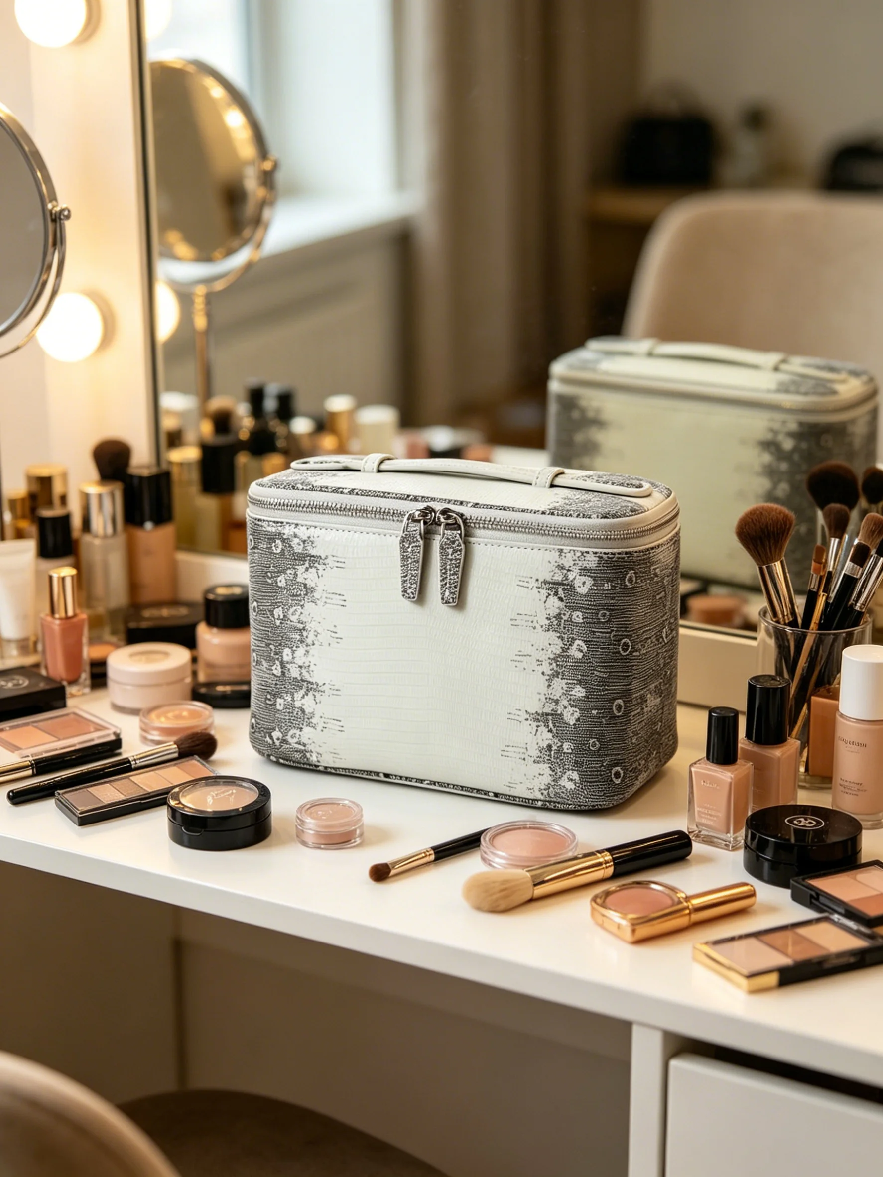 New Lizard Print Genuine Leather Women Large Capacity Makeup Bag Cosmetic Organizer Toiletry Pouch Premium Quality Portable Woma 6