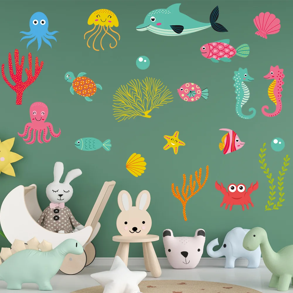 color Cartoon underwater world animals green light luminous stickers children's room kindergarten classroom luminous stickers luminous wall stickers fluorescent stickers