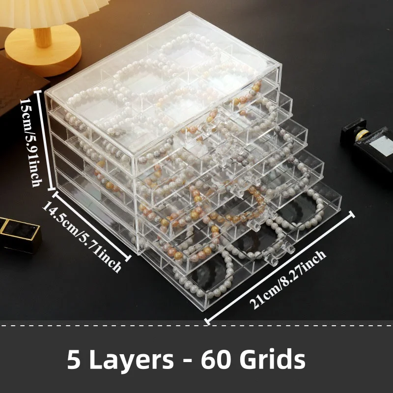 Earrings Organizer, 5 Drawer Jewelry Organizer, Acrylic Jewelry Organizer, Stand Compartment Transparent Display Organizer