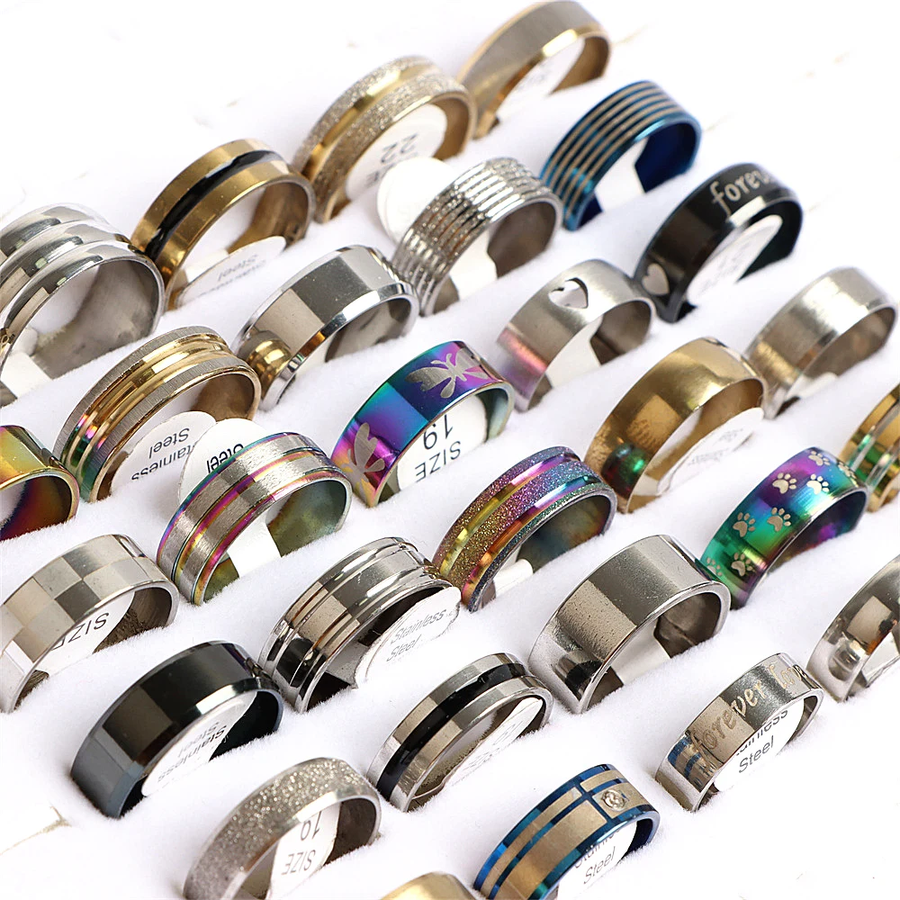 20/30/50 teile/los Mode Mehrfarbige Verschiedene Stil Edelstahl Ringe Für Frauen Männer Hochzeit Liebhaber Party Geschenk schmuck Großhandel – Detail 5