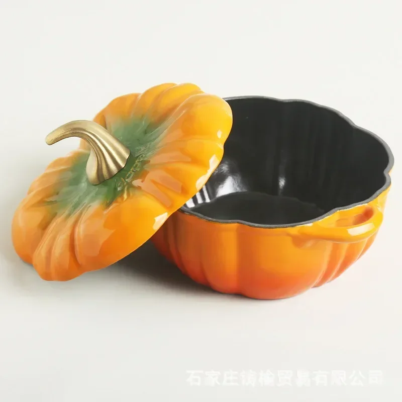 26cm 4 Ensemble de faitouts en fonte émaillée en forme de citrouille non adhésif pour un cadeau de Noël