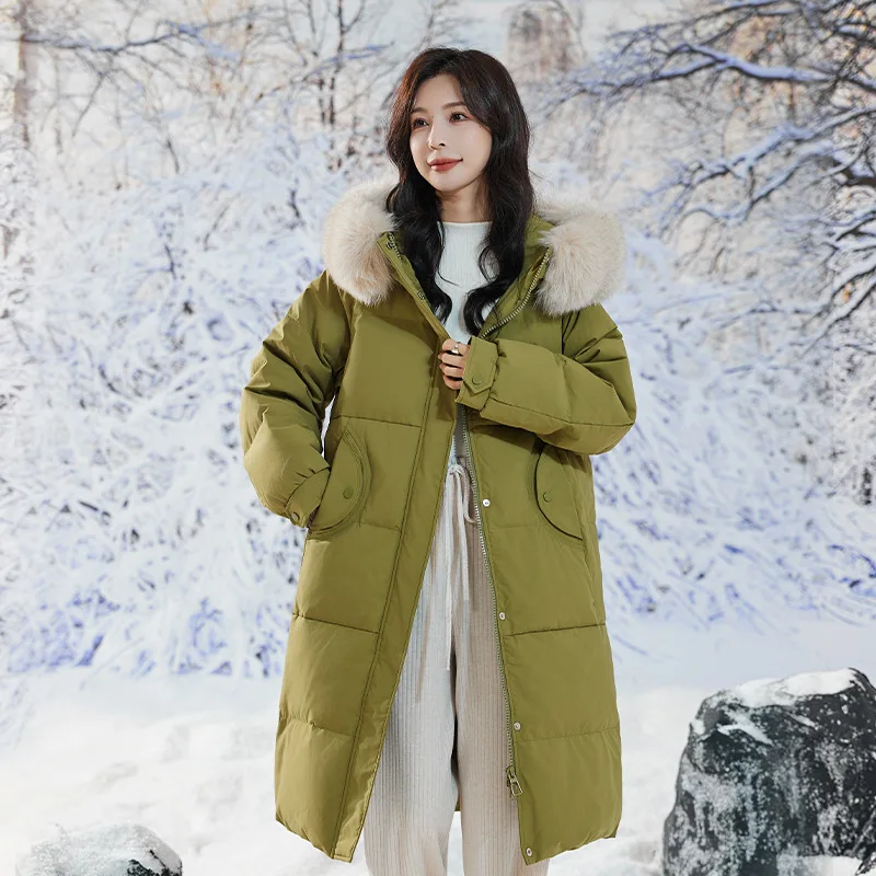 Maternity Down Jacket Women White Duck Long Thickened Coats Hooded Large Fur Fox Collar Plus Size Water Proof Keep Loose Thermal