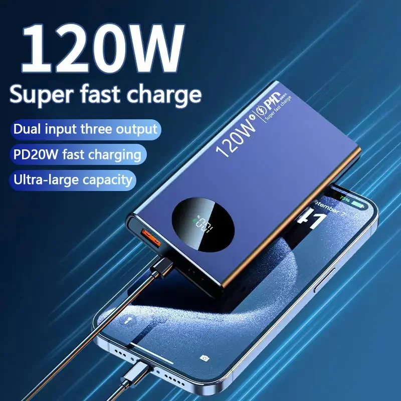 120W 50000mAh High Capacity Power Bank Fast Charging Powerbank Portable Battery Charger For iPhone Samsung Huawei NEW