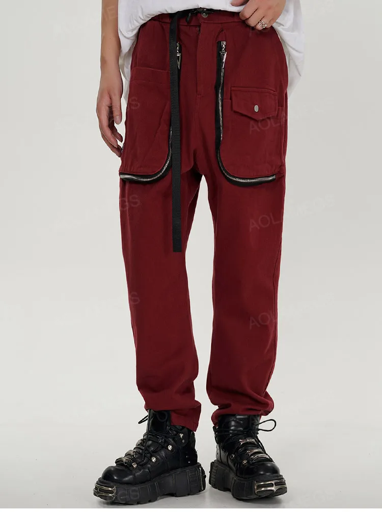 Description Picture 6 of itemMen's Zipper Cargo Pants High Street Fashion Multi-Pocket Trousers Y2K Hip-Hop Street Wear Leggings Drawstring Design Sweatpants