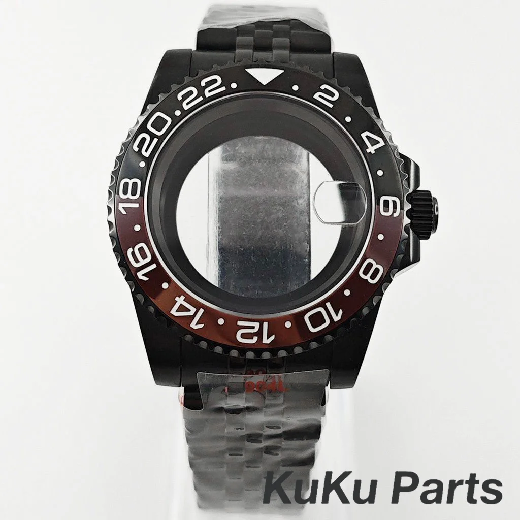 Black Purple GMT Bezel Watch Case with PVD Black Jubilee Bracelet and Sapphire Crystal
