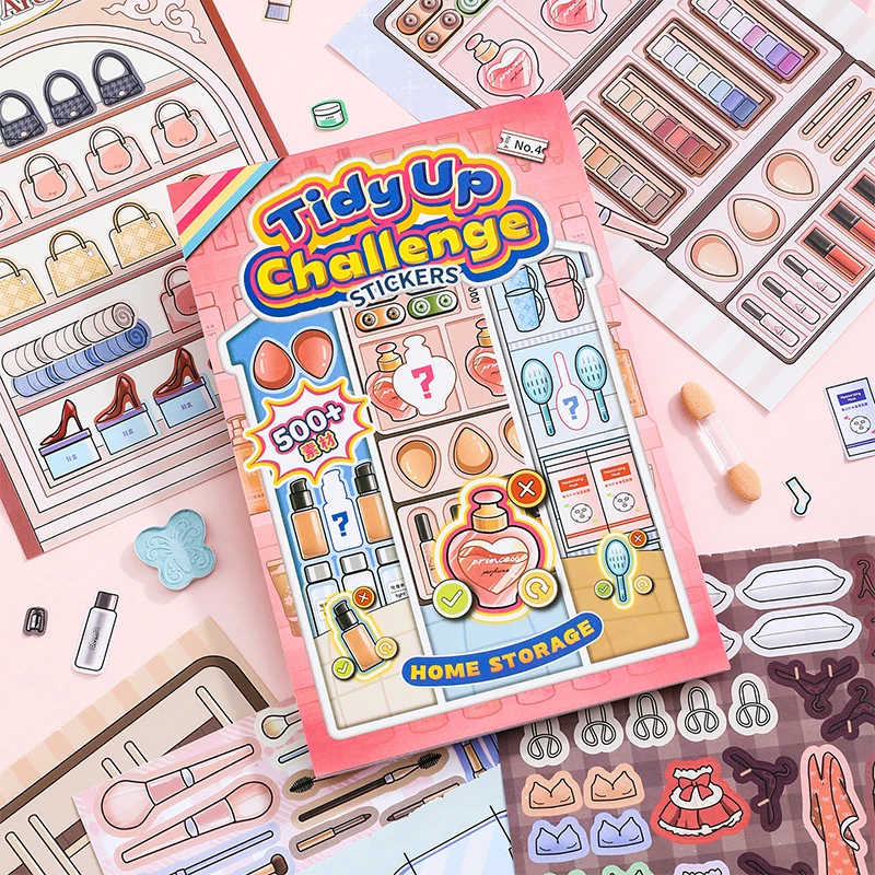 Mr.Paper 18Pcs Tidy Up Challenge Sticker Book Stress Relief Organizing Scene Sticker for DIY Journal Scrapbook Decor