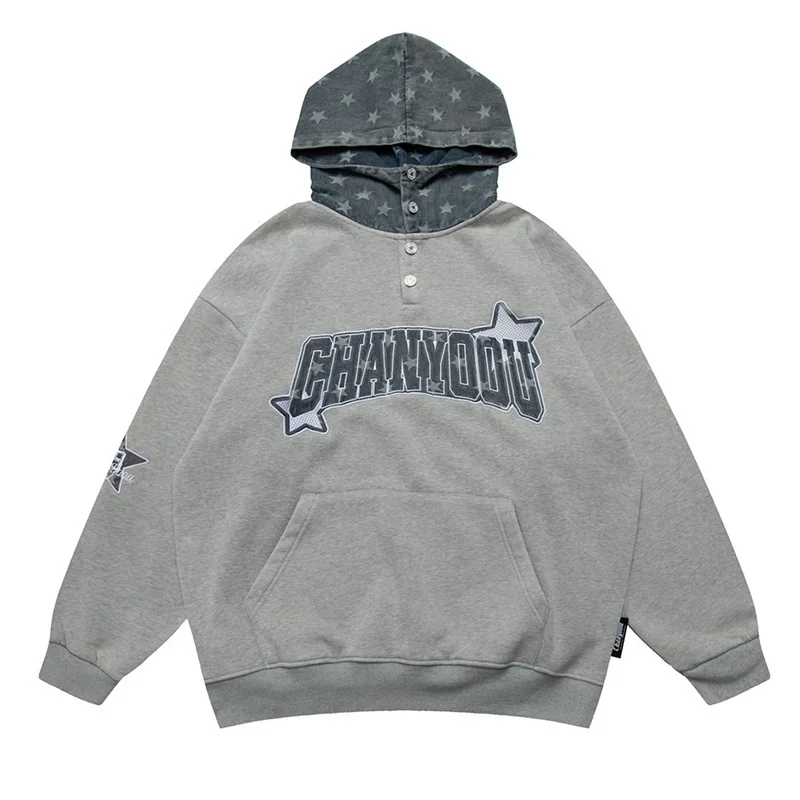 

2023 Hip Hop Embroidery Sweatshirt Men Vintage Harakuju Pullover Hoodies Oversized Fleece Lined