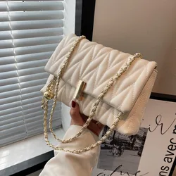 Hifashion Chain Quilted Shoulder Side Bags For Women 2024 Trend PU Leather Flap Crossbody Bag Square Ladies Handbags Brown Beige