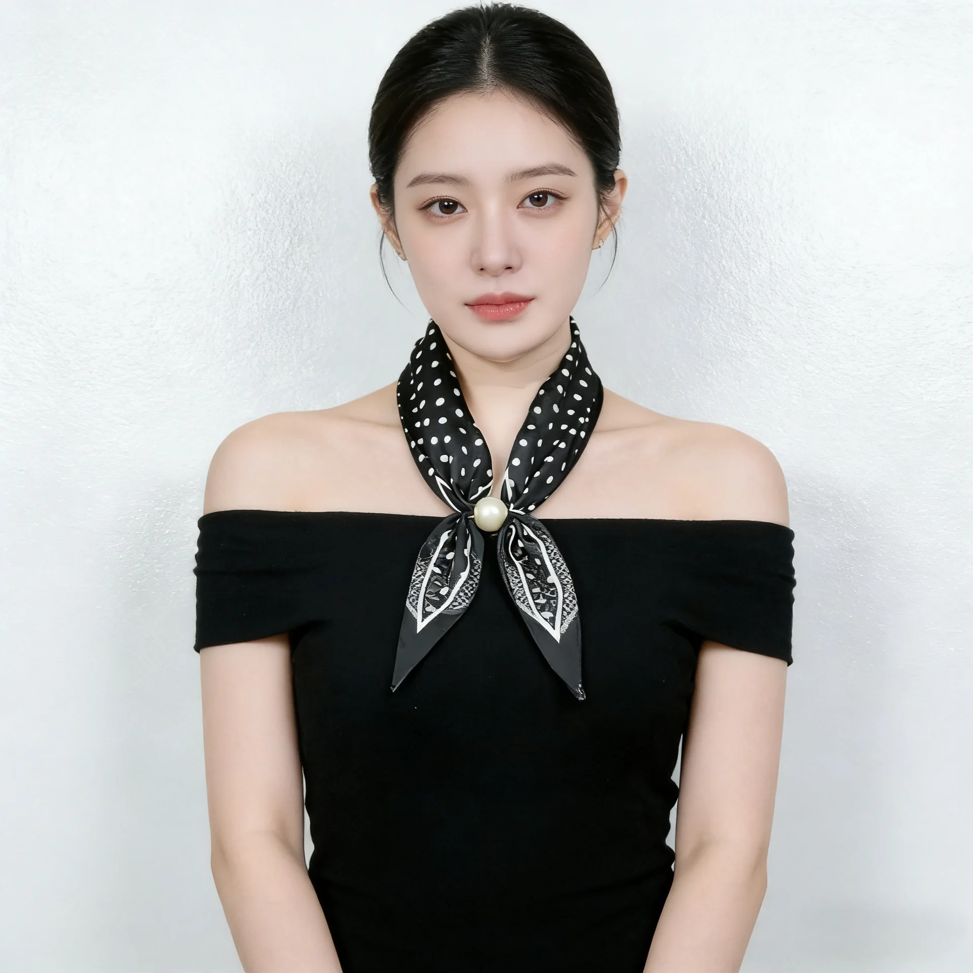 Luxury Design Magnetic Button Summer Silk Scarf Women Magnetic Pearl Necklace Scarves High End Matching Shirt Scarves Ladies