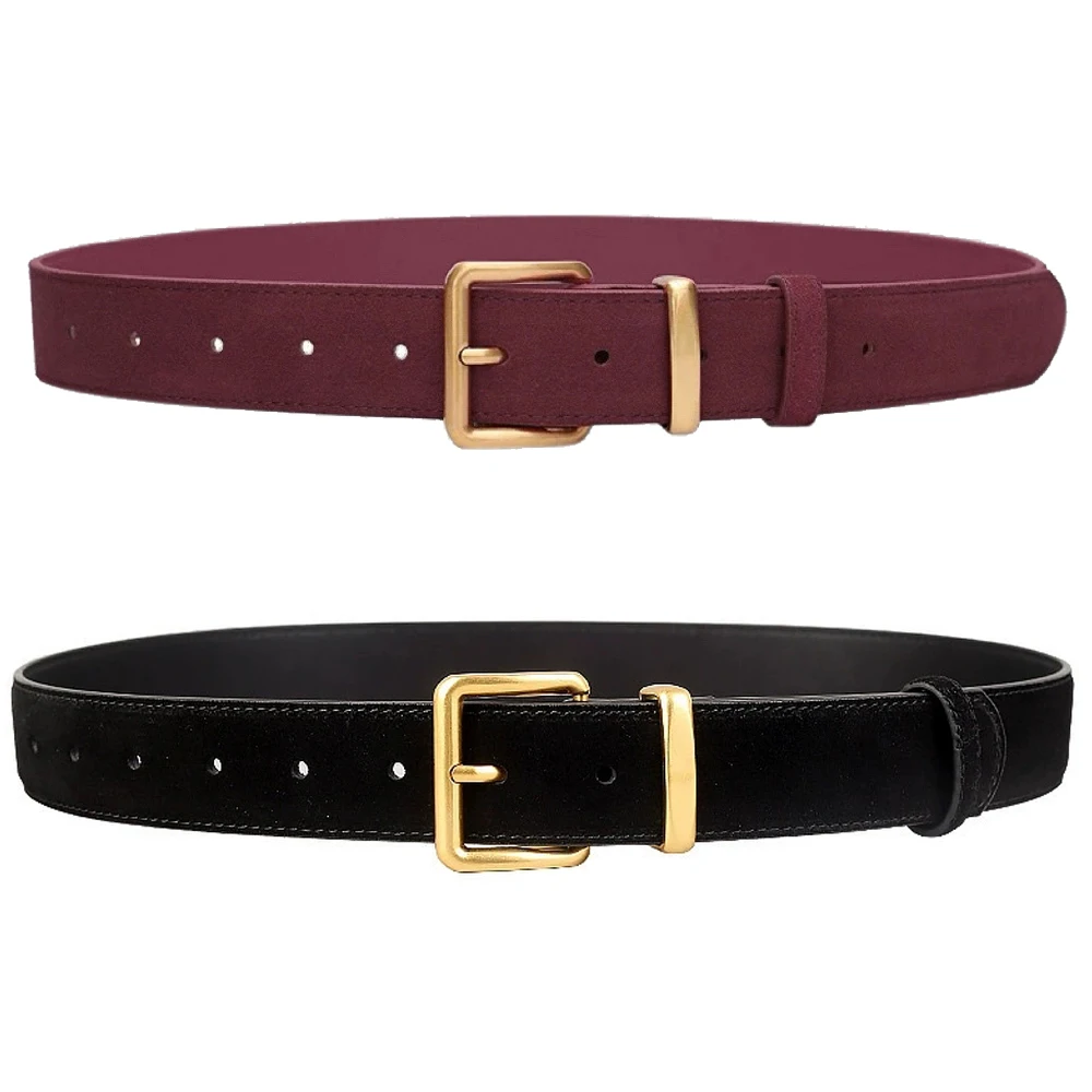 Luxuriöser Wildleder-Pu-Ledergürtel für Damen, Vintage-Stil mit goldener Dornschließe, 2,8 cm breiter Bund für Kleider und Jeans-Accessoires