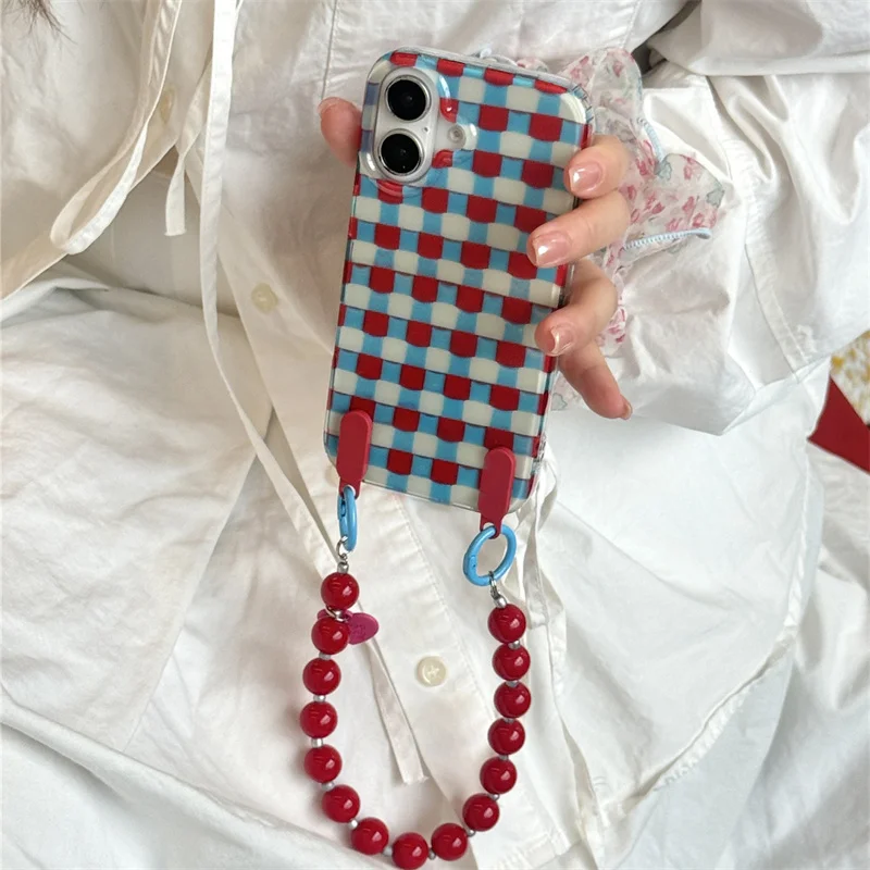 Niche Red and Blue Plaid Wrist Chain Phone Case - Best Friend Gift