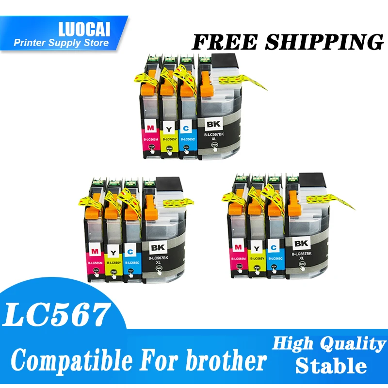 

LuoCai 12 pieces LC567 LC565 LC567XLBK LC565XL Compatible ink cartridges For brother MFC- J2310 J2510 J3520 J3720 printers